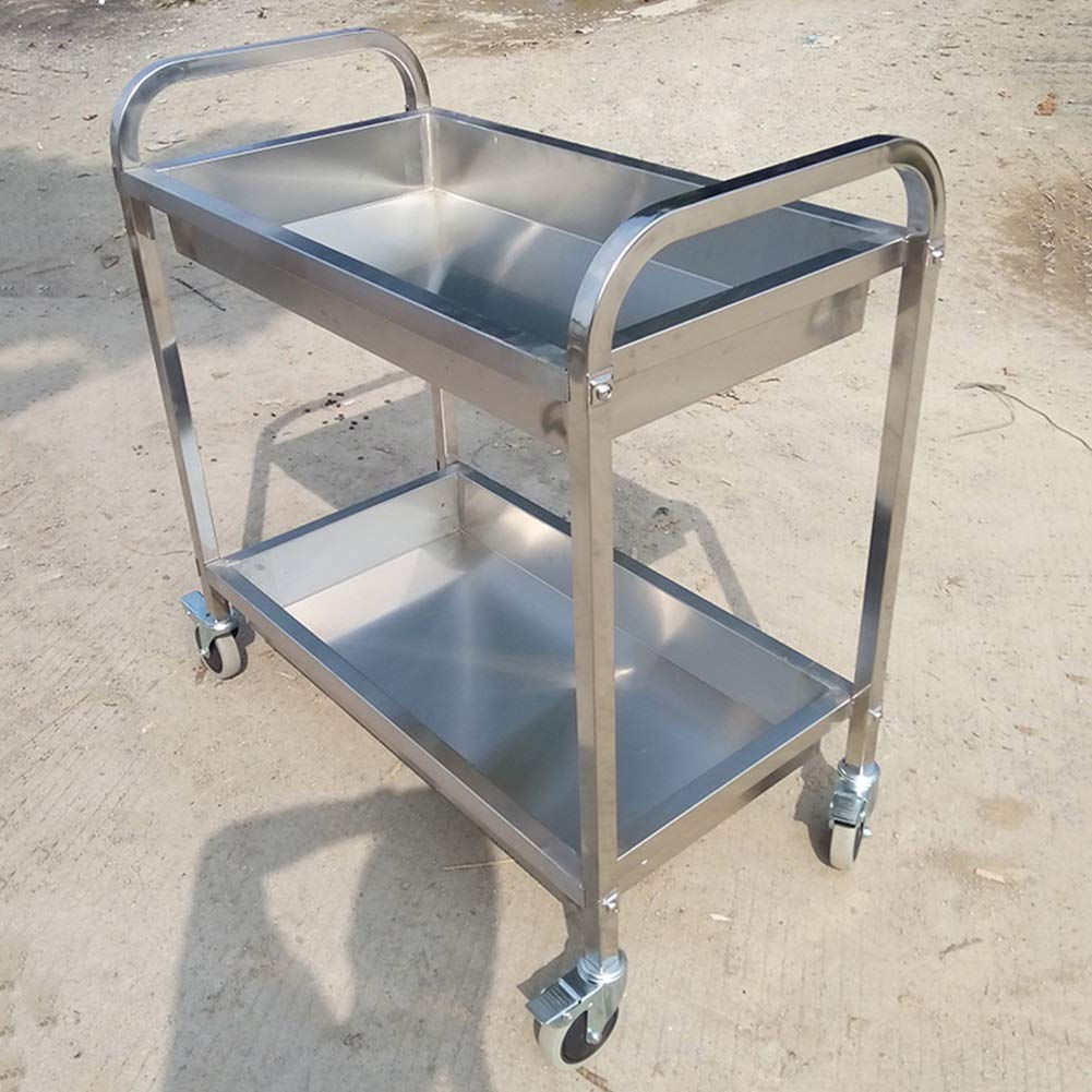 Carrelli Portavivande Multifunzione, Carrelli per Hotel E Magazzini, Fissaggio A Chiodo in Acciaio A 2 Strati, Resistenza alle Alte Temperature, Facili da Spin,Silver-75X40X83.5Cm