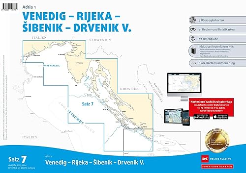 Sportbootkarten Satz 7: Adria 1 (Ausgabe 2023/2024): Venedig - Rijeka - Sibenik - Drvenik V.