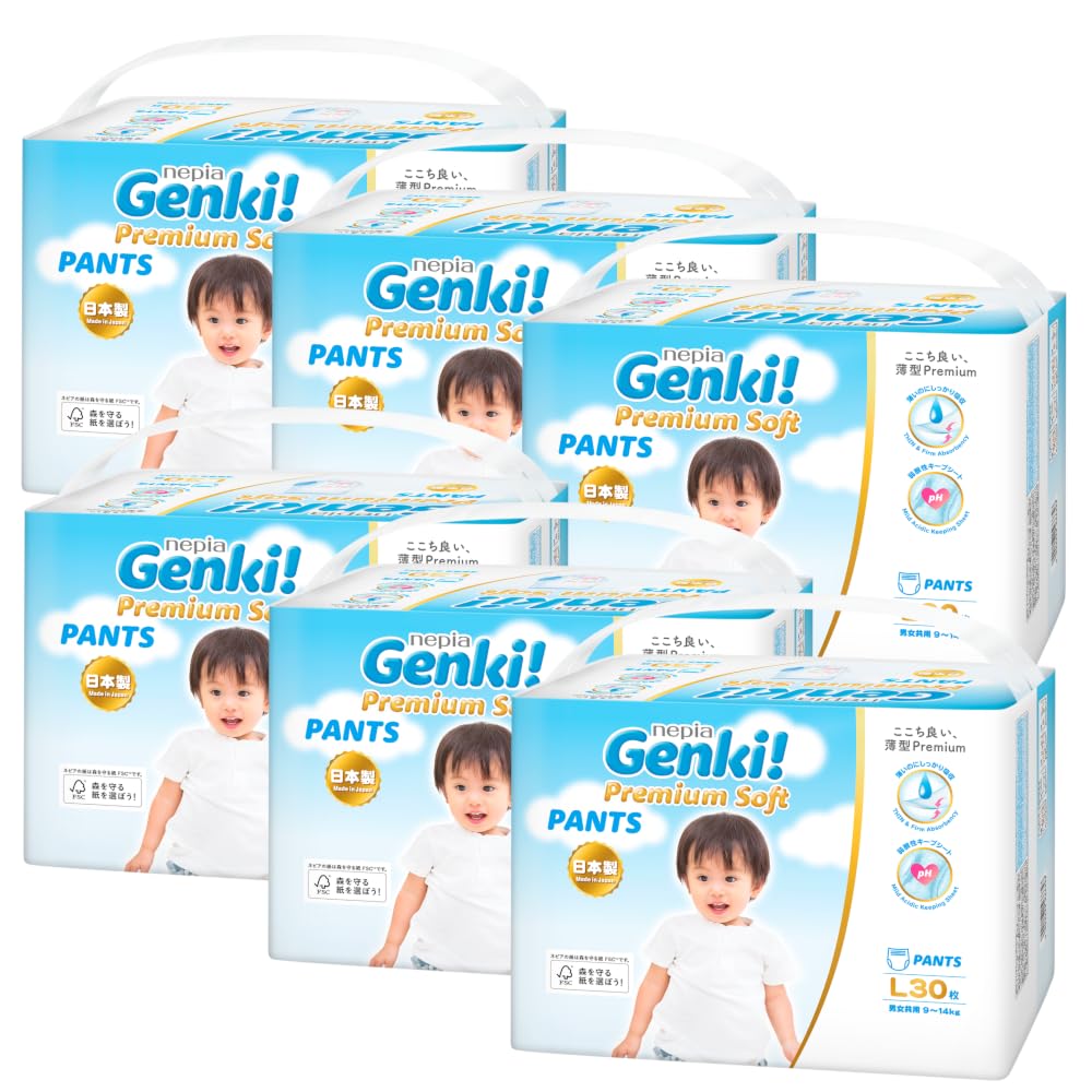 Nepia Genki Premium Soft Pants L30, L, 180 count (Pack of 6