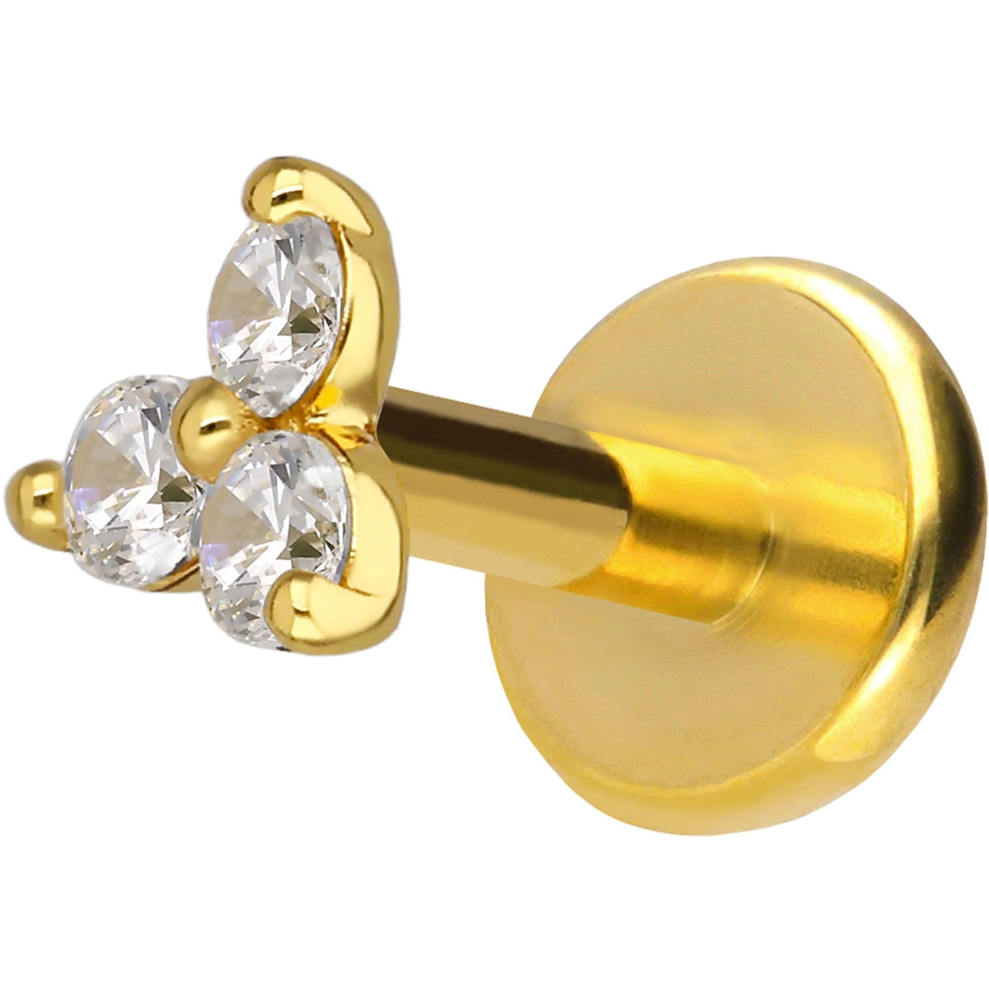 PIERCINGLINE Piercing Stecker Titan Labret mit Innengewinde + 925er Silber Aufsatz MOISSANIT-BLUME - Goldfarben, Silberfarben