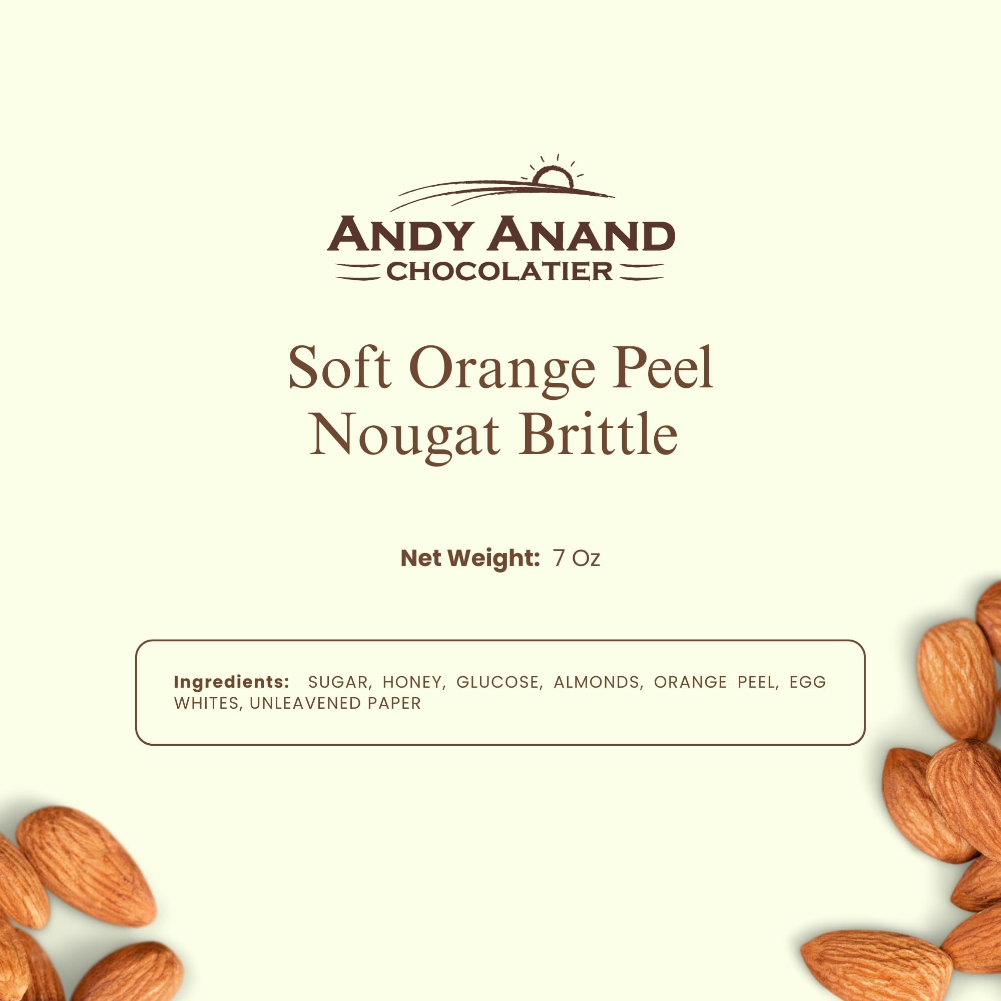Andy Anand Chocolatier Nougat Candy – Soft Orange Peel Brittle with Roasted Almonds & Wildflower Honey from Spain – Gluten Free, Vegan, Dairy & Soy Free Gourmet Snack, 7 Oz Box