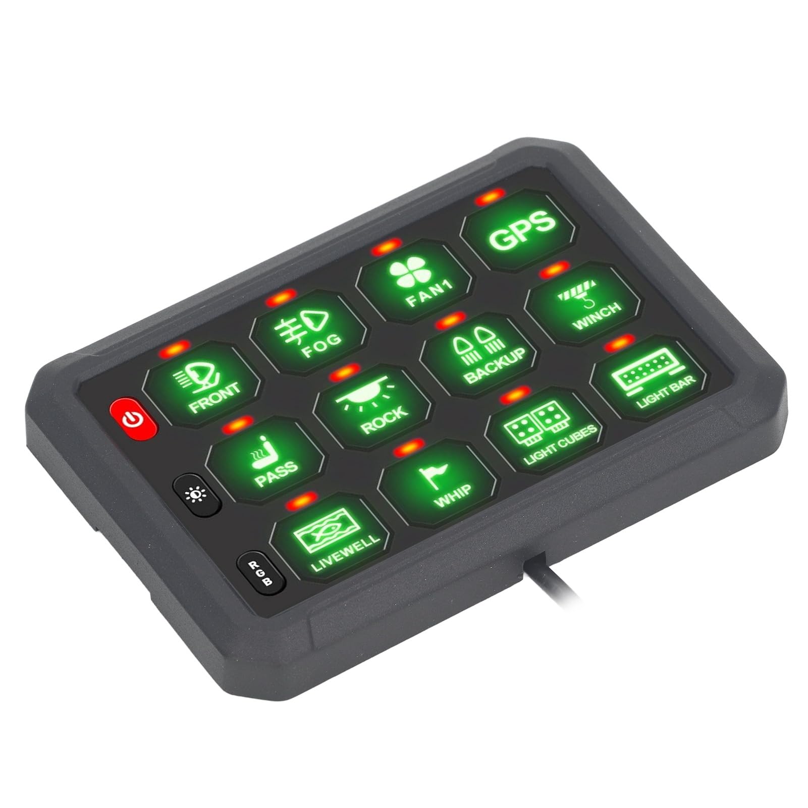 Dioche Sterowanie aplikacją w Pojeździe Panel Przełączników 12-kanałowych ze Sterowaniem RGB i łącznością z aplikacją dla Pojazdów, Systemy 12 V–24 V, Wyłącznik Automatyczny 100 A