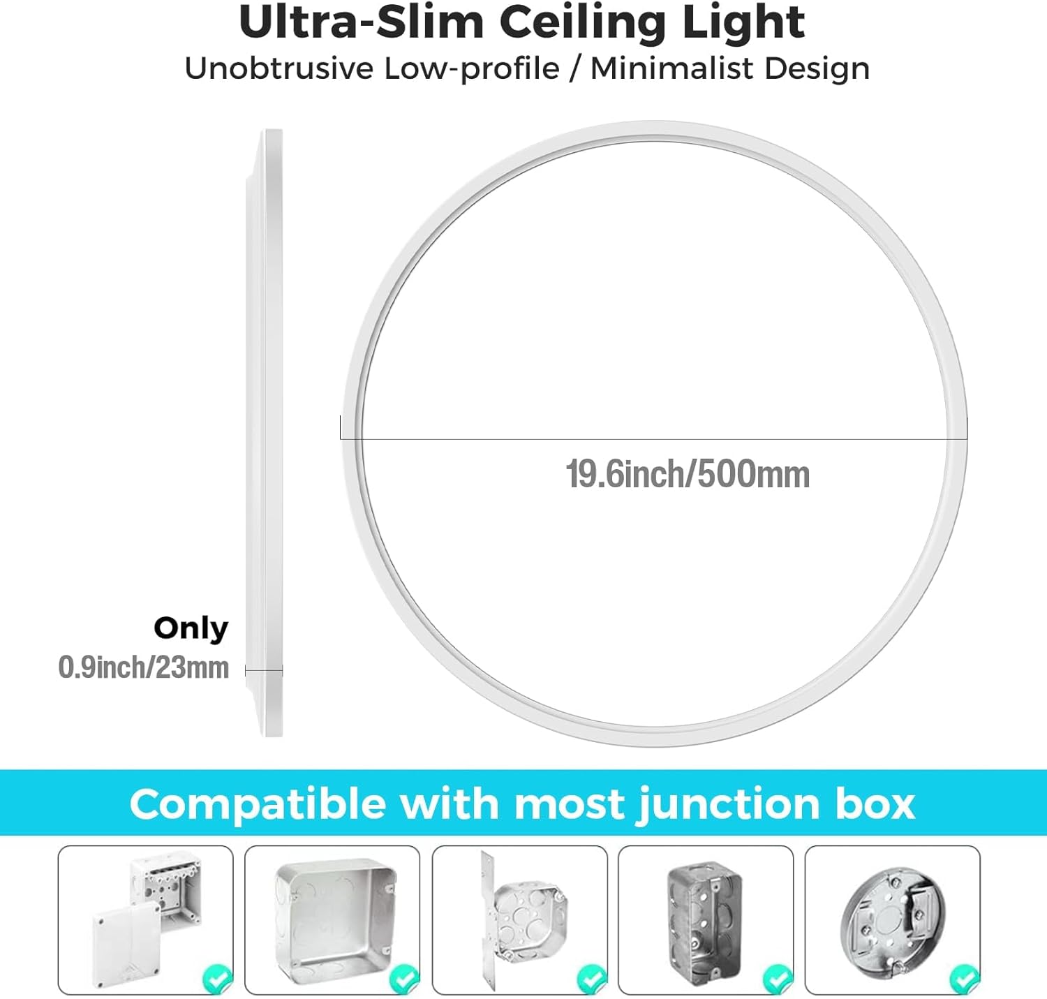 libtit 20 Inch LED Ceiling Light, 4200LM 35W Large & Bright Flush Mount Lighting Fixture, 3000K/4500K/6000K White Round Flat LED Ceiling Lamp for Bedroom Kitchen Livingroom Office