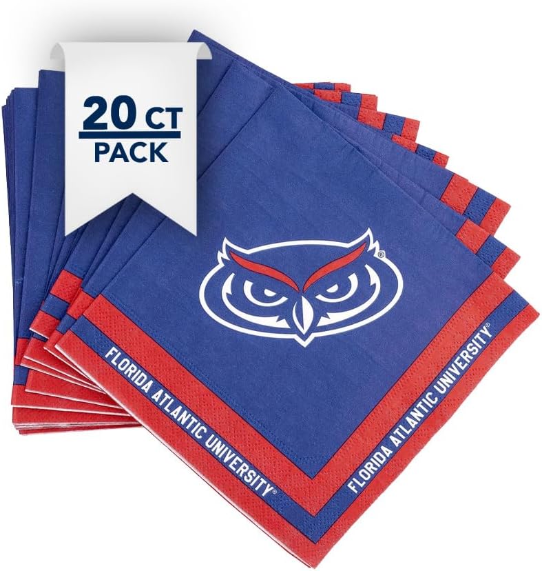 Desert Cactus Florida Atlantic University Disposable Napkins FAU Owls 20 Count 2 Ply 13 inch Dinner Square for Tailgates, Graduation, Party and Game Day Tablecloth Decoration (Design A)