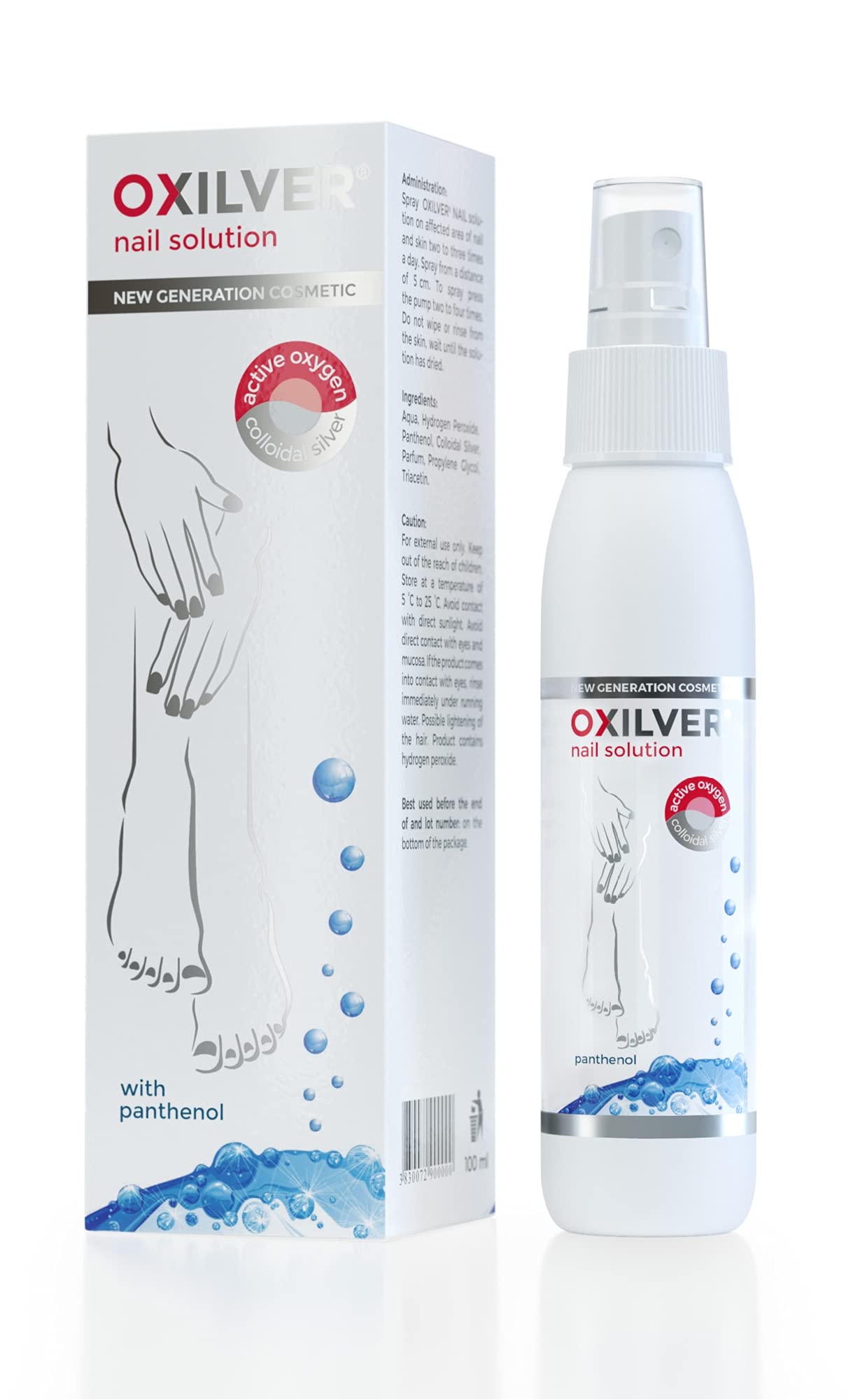 NAIL SOLUTION para uñas para el Cuidado y el alivio de los síntomas de Cabello Dañado, encarnadas, hongos uñas y cutículas, oxígeno activo, ionizada plata y pantenol, 100 ml