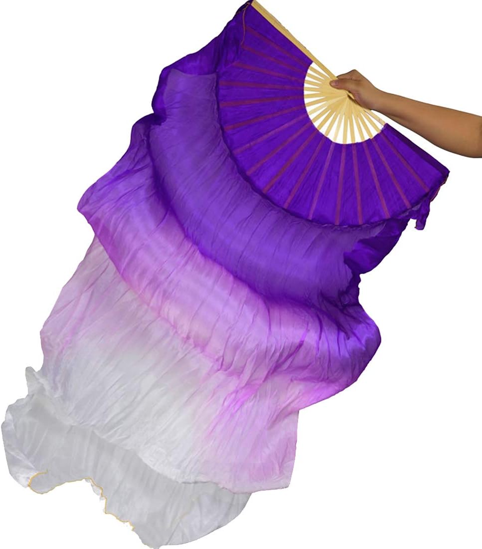 Calcifer 180 cm/70.8 inches Belly Dance Dancing Silk Bamboo Fan Art Colorful#02 (Rainbow 1) : Sports & Outdoors