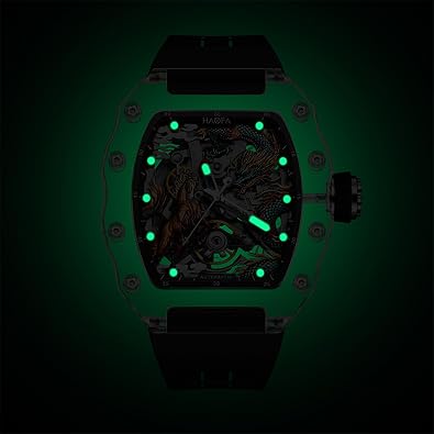 Haofa Transparent Crystal Mirror 3D Dragon Horse Mechanical Watch for Men Automatic Hollow Glass Case Waterproof Luminous Men's Watch 2323