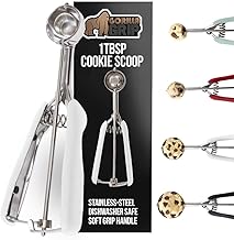 GORILLA GRIP Colher de mola multiuso de aço inoxidável livre de BPA, 1 TBSP, bolas de melão, colheres de massa de biscoito, tamanhos de porção perfeitos, fácil de apertar e liberar, tamanho 60, branco