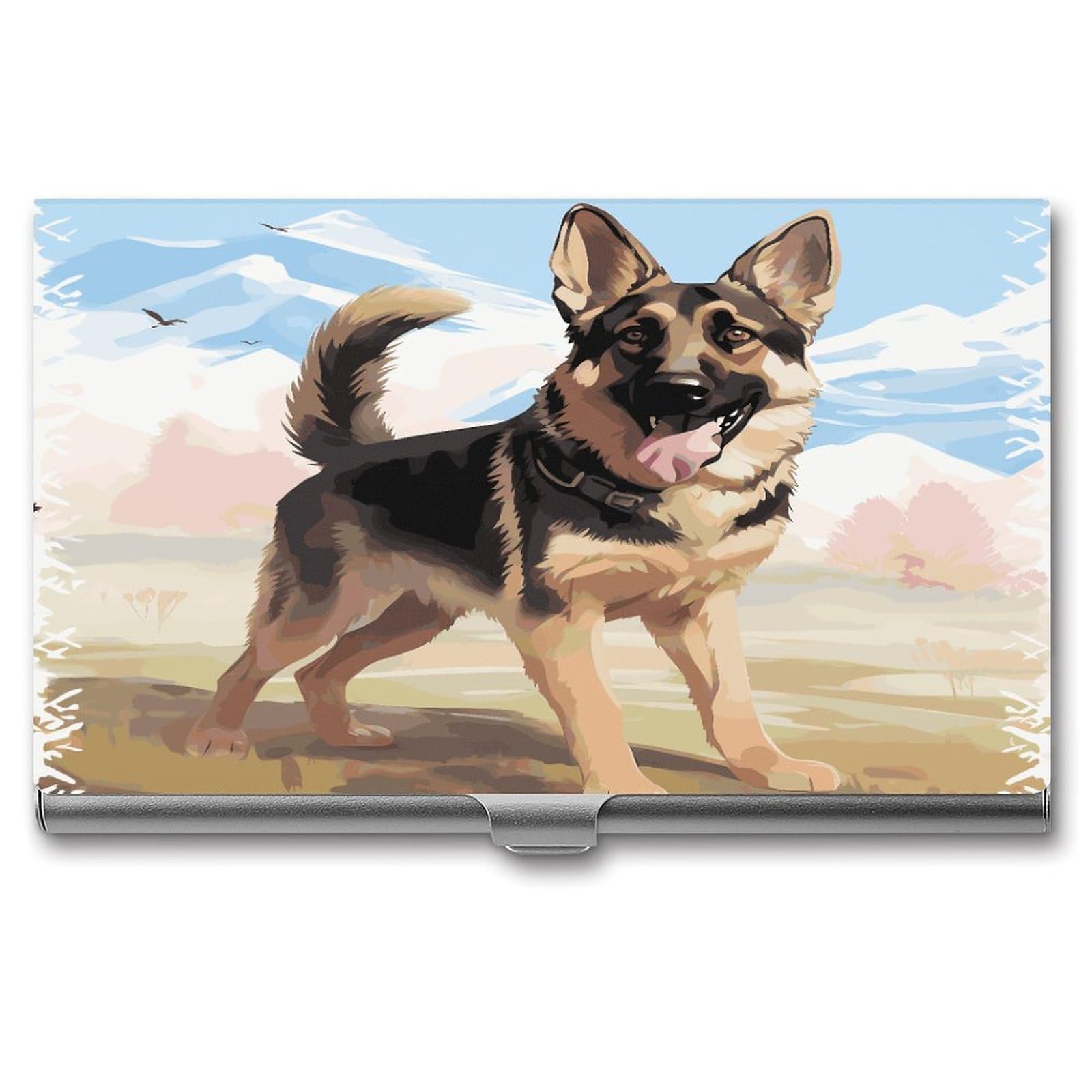 JTREHY German Shepherd Dog Lovers Business Card Holder Slim Purse Name Card Holder Portable Metal Business Card Case Wallet Large Capacity Lightweight Business Card Case for Men Women