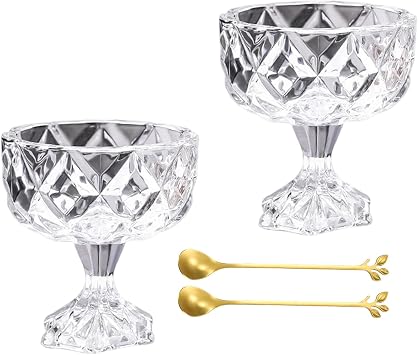 Thickened Glass Dessert Bowl with High Foot Designs for Ice Cream Fruit Salad Cheese Serving Shatterproof
