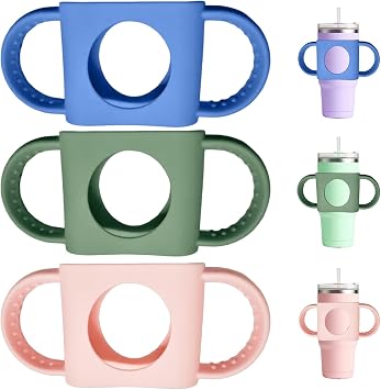 3 Pack Silicone Cup Grip Handles, Universal Soft Dual Handle for Toddler Water Bottle, Fits Owala 12oz, Zak 12oz 15oz, Stanley 14oz