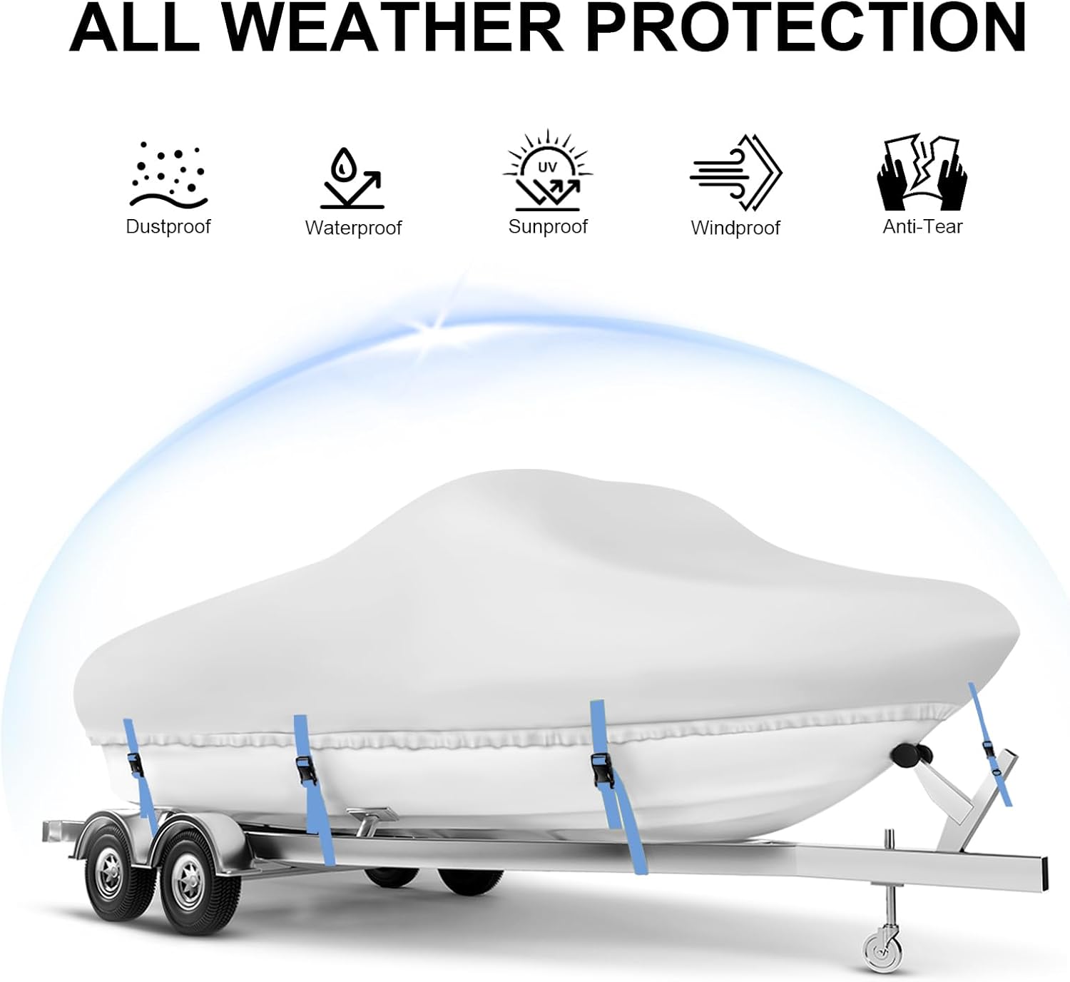 Boat Cover 24-26 ft, Waterproof 1200D Heavy Duty Boat Cover, PU Marine Grade Polyester Boat Covers 24-26 ft, Fits Bass, V-Hull, Tri-Hull, Runabout, Jon, Fishing, Trailerable, Beam Width 135 inch