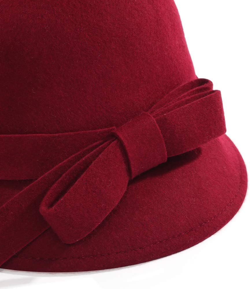 Ladies Wool Felt Bucket Hat Women Vintage Cloche Fedora Winter Church Bowler Hat with Bow - Image 4