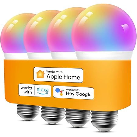 Refoss Smart Bulbs Works with Apple HomeKit, Color Changing Smart Light Bulbs Compatible with Siri, Alexa and Google Home, A19 LED Bulb, E26 Fitting, 2700K-6500K Dimmable, 9W 810 Lumens, 4 Pack