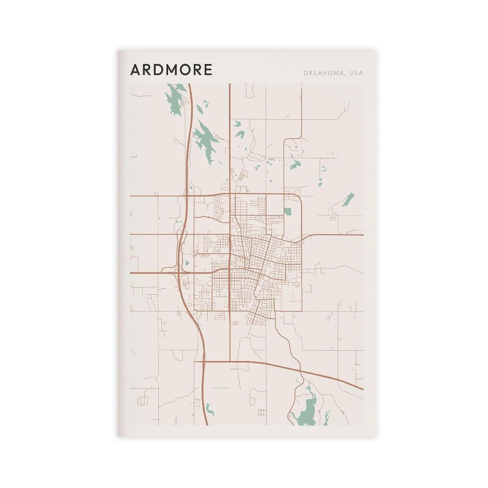 HEYANM Ardmore Map Poster Ardmore Print Poster Wall Art Oklahoma Travel Gift Scandi Canvas Poster Bedroom Office Room Decor Gift Unframe 20x30inch