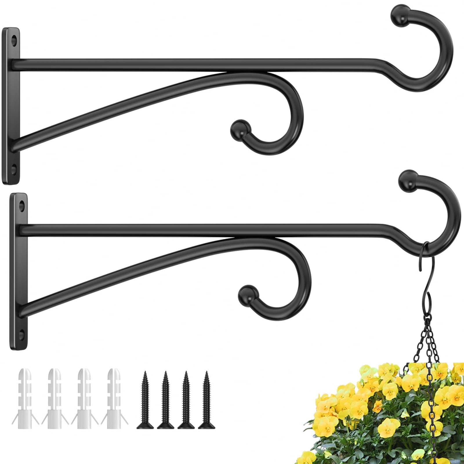 2 Pcs 15cm (6 Inches) Planter Hooks for Hanging Plants - Plant Hanger Hook Indoor Outdoor, Plant Wall Hooks, Brackets for Hanging Plants, Baskets, Wind Chime, Bird Feeder, Bird House (Black, Metal) — view 11