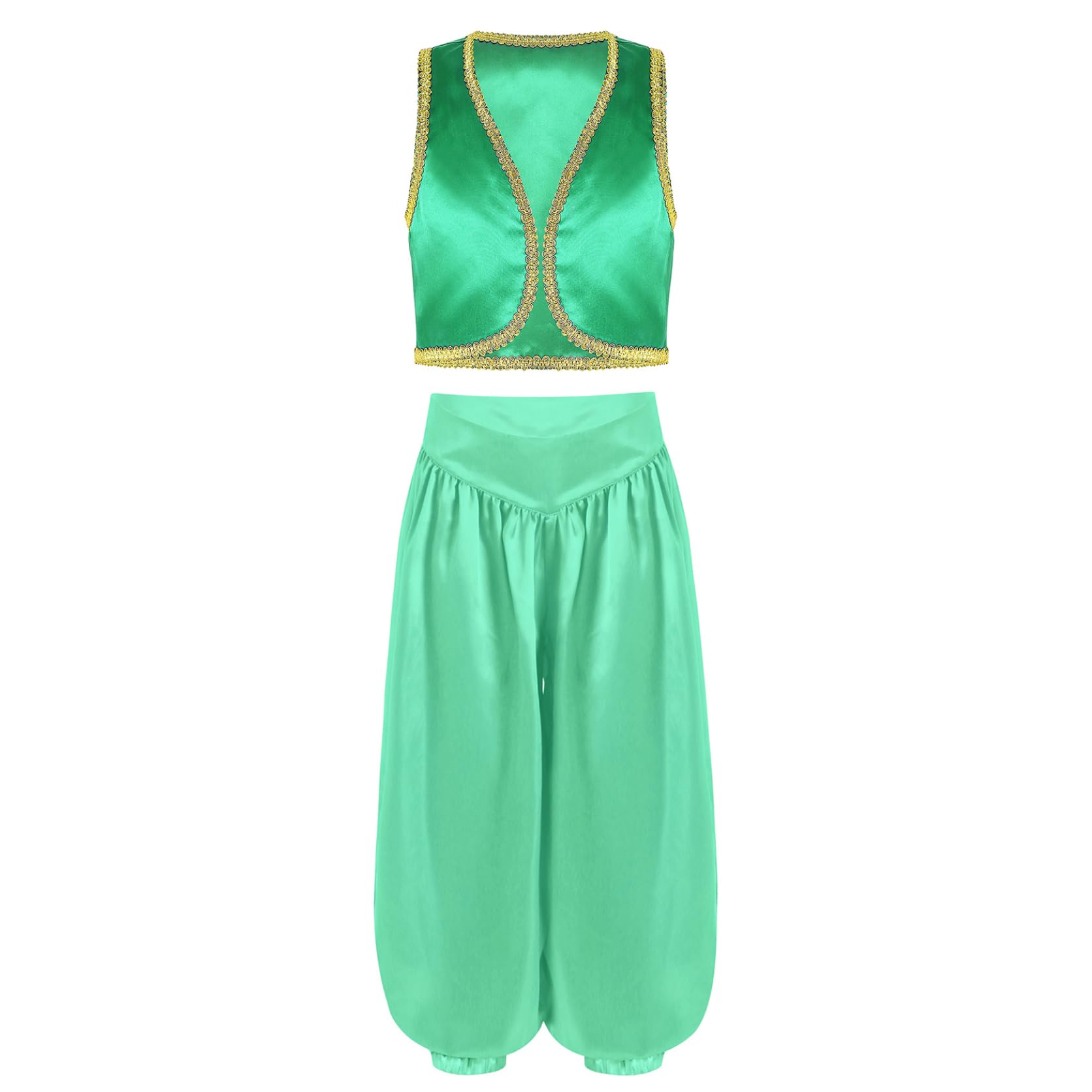 Yihuimin Kids Boys Arabian Prince Street Rats Costume Silky Waistcoat Top with Harem Dance Pants Green 11-12 Years