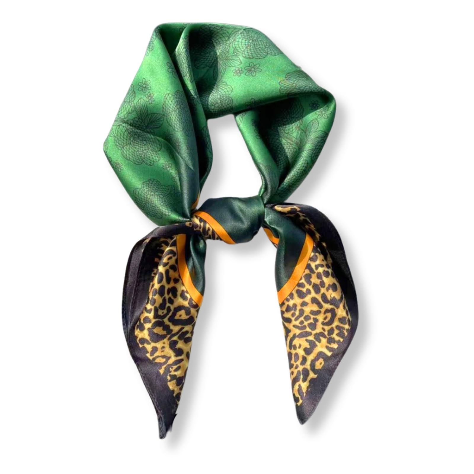 Poeticehome Unisex W1 - Emerald Leopard 100% Pure Mulberry Silk Neck Scarf 27"X27" Women Square Neckerchief Headscarf Gift Packed