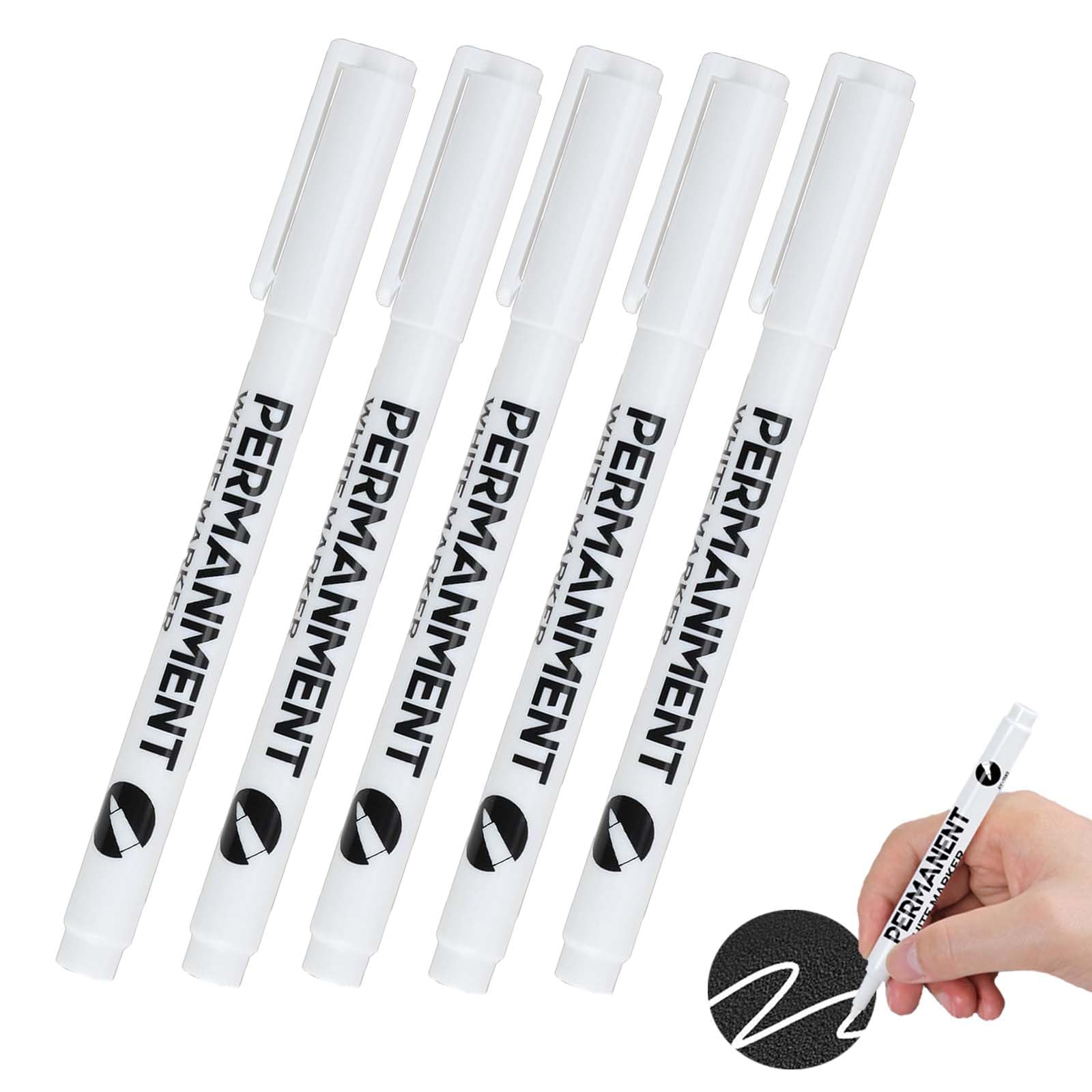 5 Piezas Rotulador Permanente Blanco, Rotulador Blanco Punta Fina, Impermeable y de Secado Rápido, Ancho de Trazo 1.0 mm, Para Piedra, Madera, Vidrio, Cerámica, Lona, neumáticos