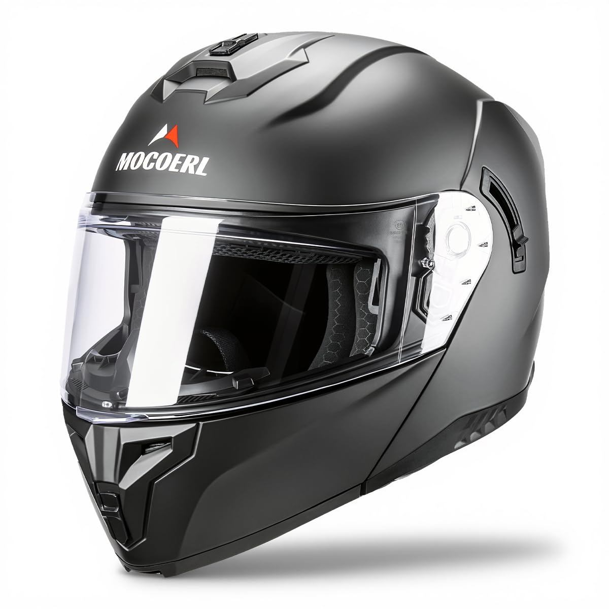 MOCOERL-Casco de Moto, Casco abatible, Casco Integral para Hombre y Mujer con protección de Barbilla Reforzada, Doble Visera, certificación ECE 22.06, Negro Mate