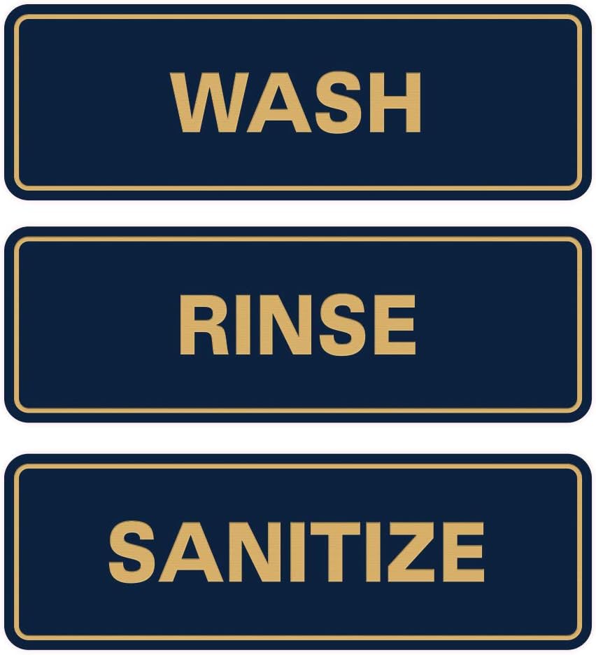Amazon Standard WASH RINSE SANITIZE Sign 3 Pack Blue Gold 