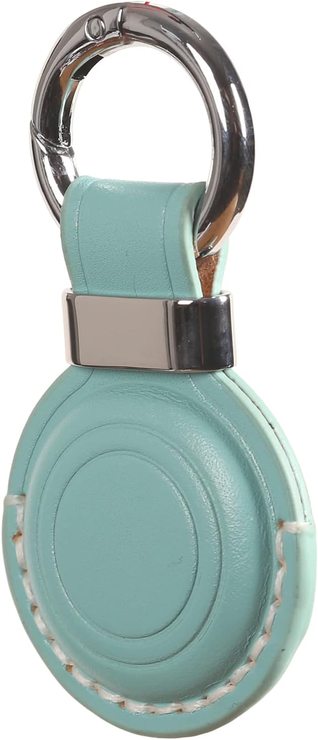 2 Pack KEEPXYZ Genuine Leather Keychain Holder Compatible with Airtag, Secure for Air Tag Keychain Holder Case Cover Key Chain Ring Accessories - Cyan V2.0