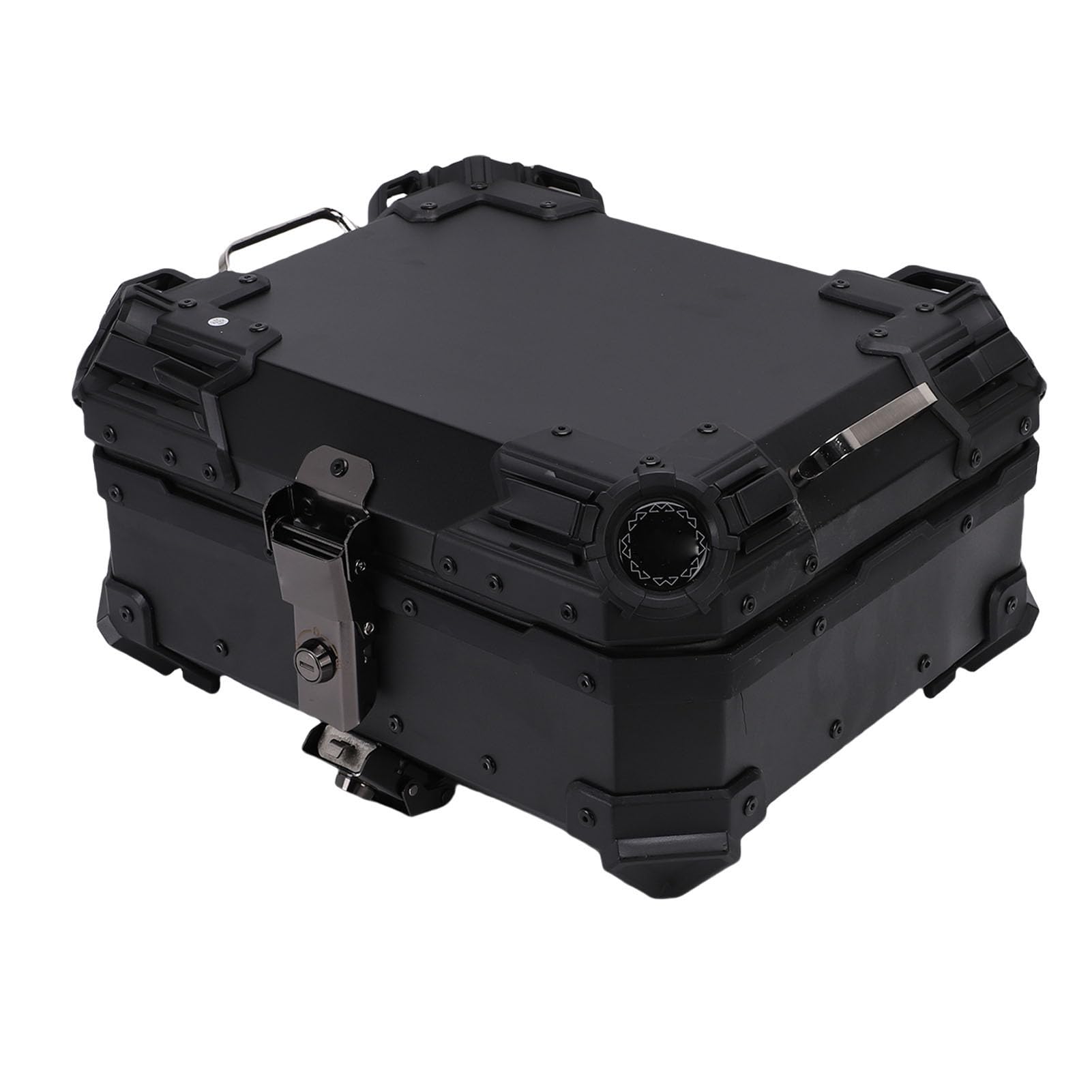 Tylna Skrzynia Motocykla, Skrzynia Ogonowa ze Stopu Aluminium 28 L, Wodoodporna, Pyłoszczelna z Podwójnym Zamkiem na Klucz i płytą bazową w Stylu Narzędziowym, Idealna do Motocykli