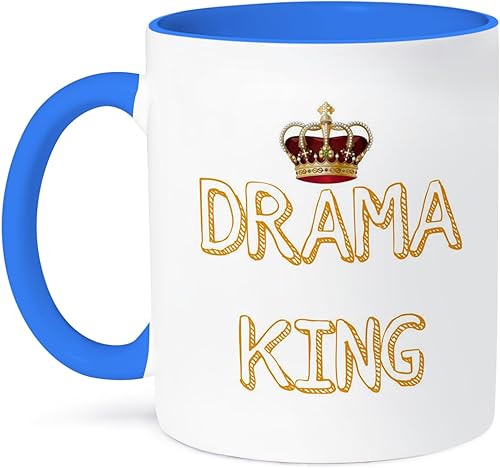3dRose mug_220123_6 Drama King with a picture of a crown - Taza azul de dos tonos, 11 oz