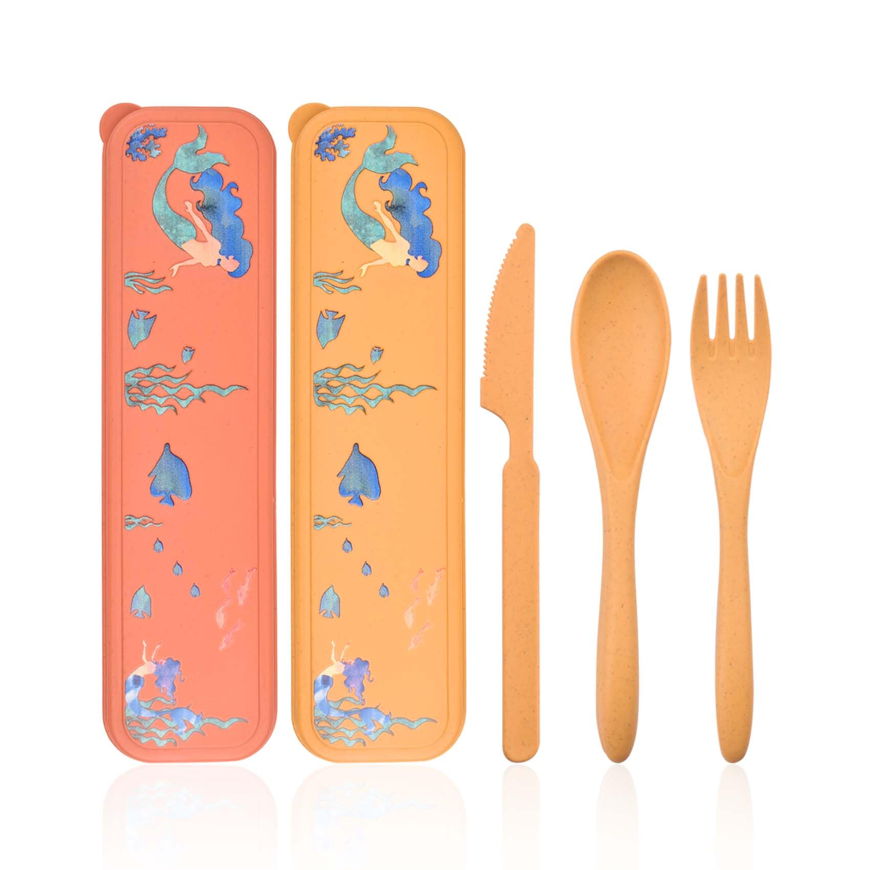 CUNTAUK Reusable Cutlery Set with Case, Portable Plastic Forks Spoon Tableware, Camping Cutlery Set for Travel Picnic Outdoor Office School Lunch Box or Daily Use (Orange Yellow)