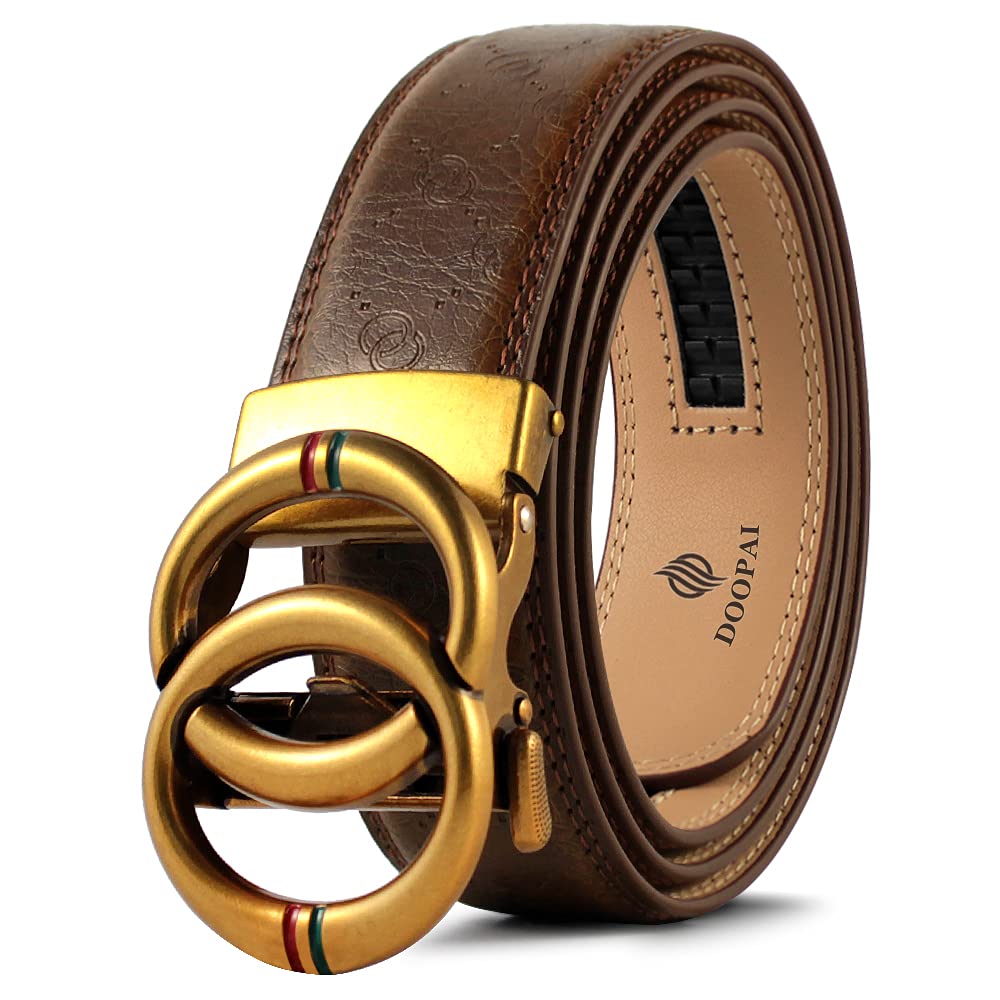 DOOPAI Belt Men, Ratchet Belt Dress Adjustable 1 3/8" Genuine Leather Designer Belt, Size Length Can be Cut, with Gift Box