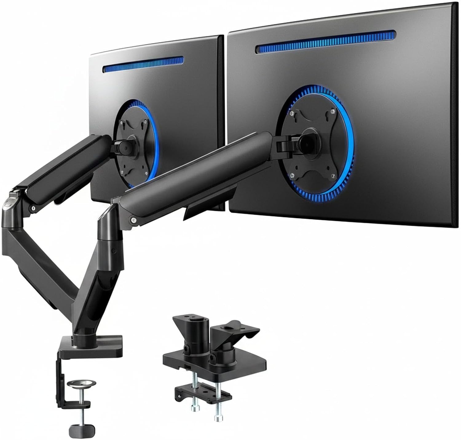 Dual Monitor Stand, Fully Adjustable Arms 17 to 32 inch Screens, Mechanical Articulating Desk Mount Gaming Office Setups, VESA 75x75 100x100 Max 19.8 lbs