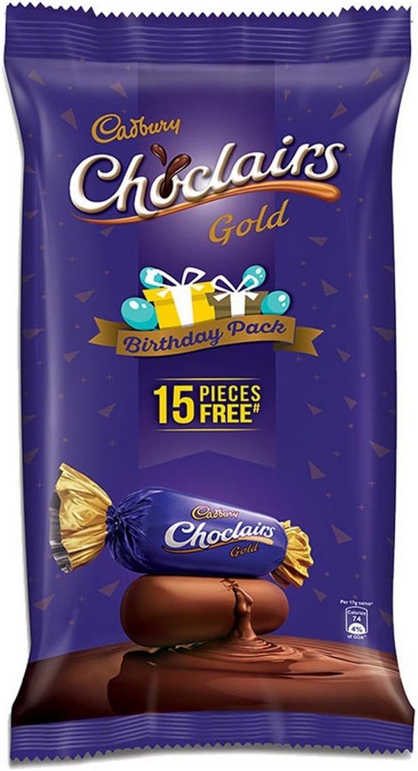Cadbury Choclairs Gold Birthday Pack, 655.5g (Pack of 100 with Free 15 Pieces)