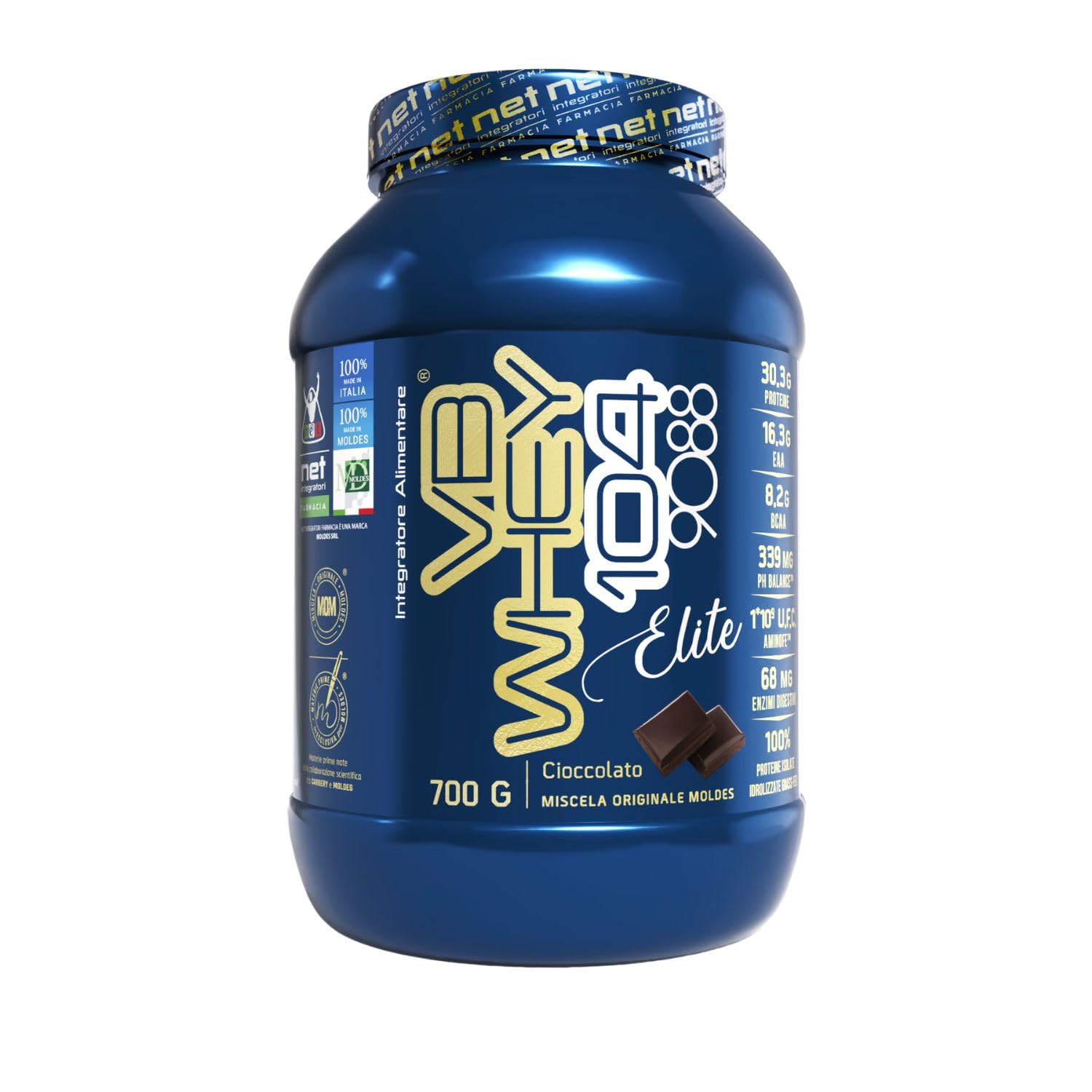 NET Integratori Farmacia VB WHEY 104 9088 Elite® - 700g Cioccolato - Sieroproteine Idrolizzate in Polvere Optipep 9088 e 90 PRO per Crescita e Recupero Muscolare - Formula ad Elevata Bioattività