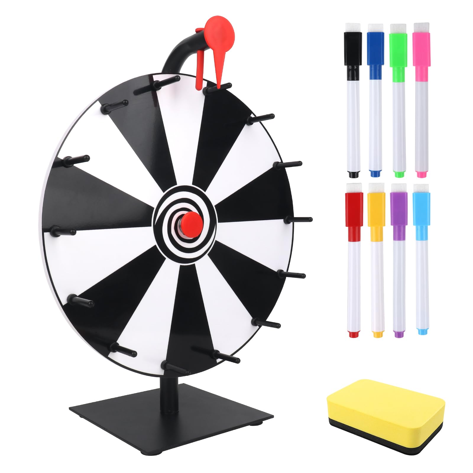 Rueda De La Fortuna, 30cm Ruleta De La Suerte con 14 Ranuras, Ruleta Giratoria con Marcador Y Borrador, Rueda De Premios, Juego De Premios para Lotería, Juegos De Palabras, Fiestas Y Carnavales