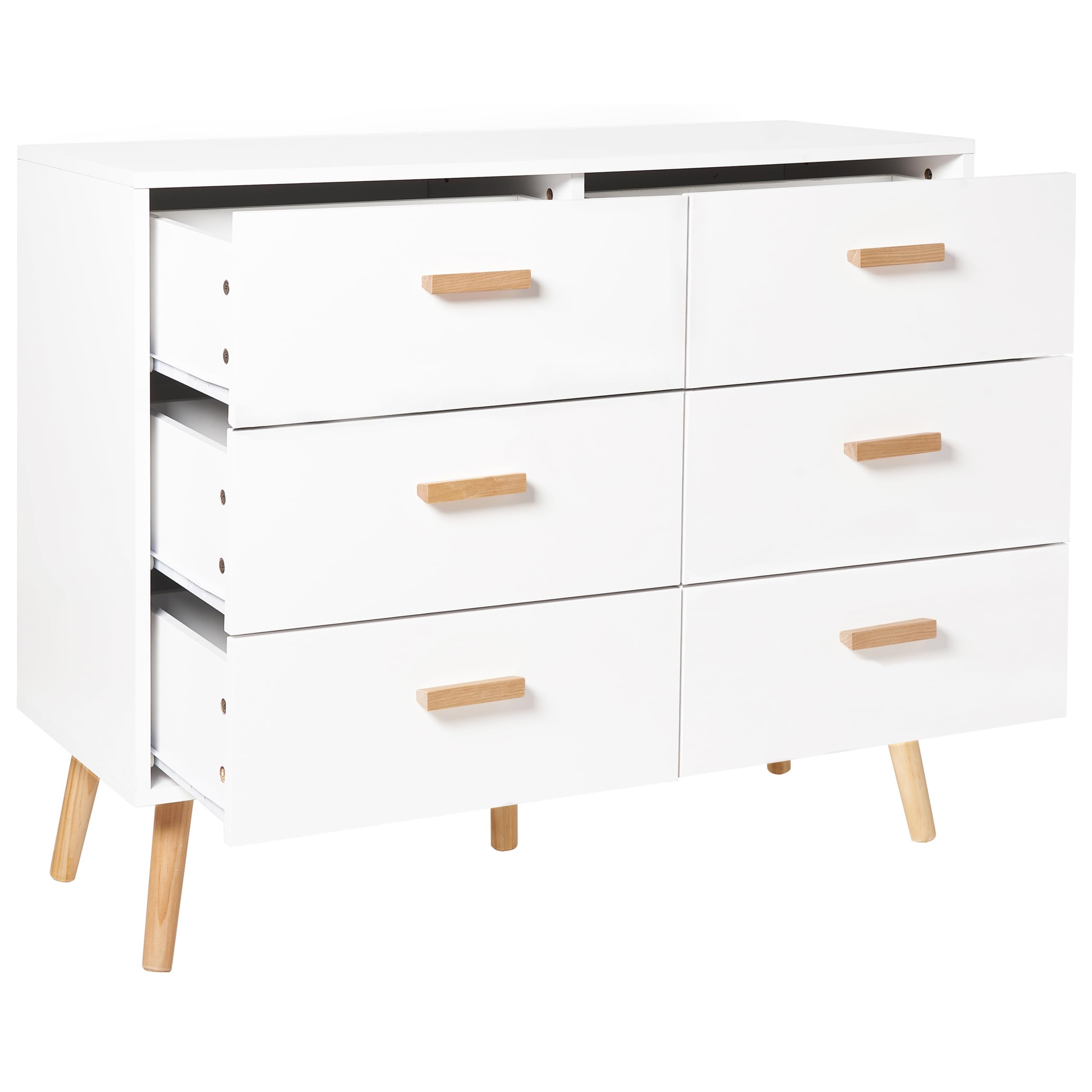 Cassettiera scandinava 6 cassetti gambe in legno bianco