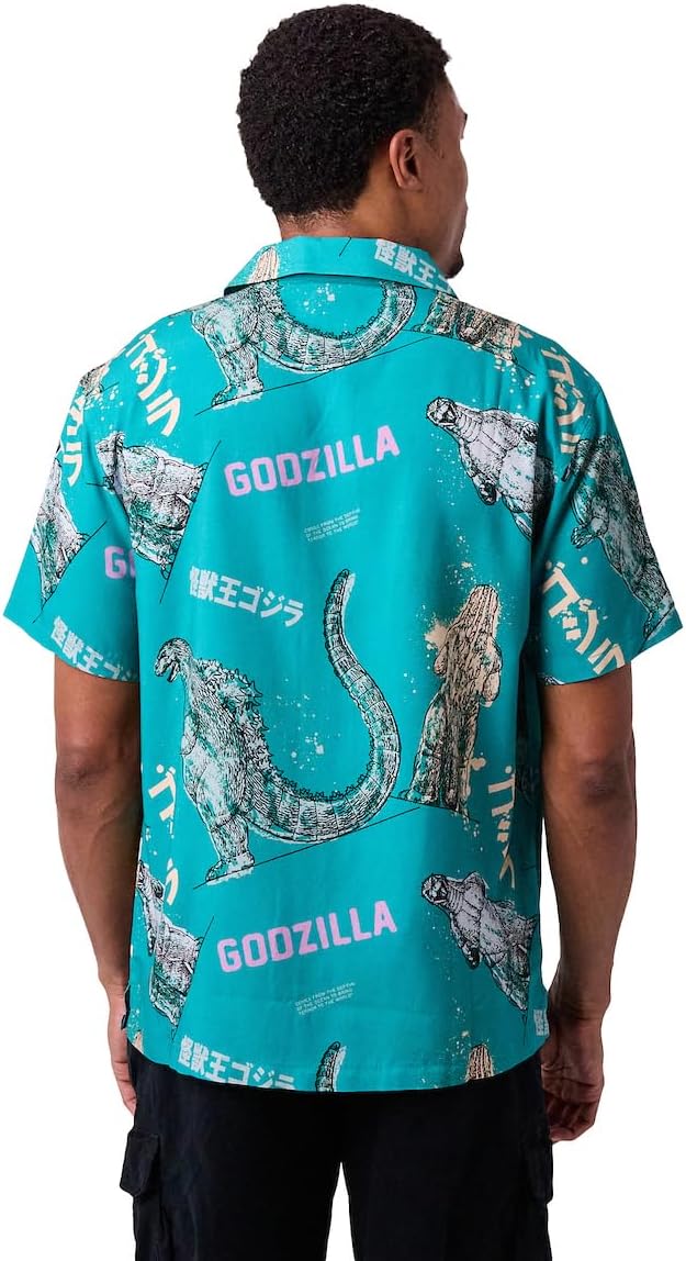 Godzilla All-Over Print Men's Collared Button-Up Short Sleeve Shirt - Image 2