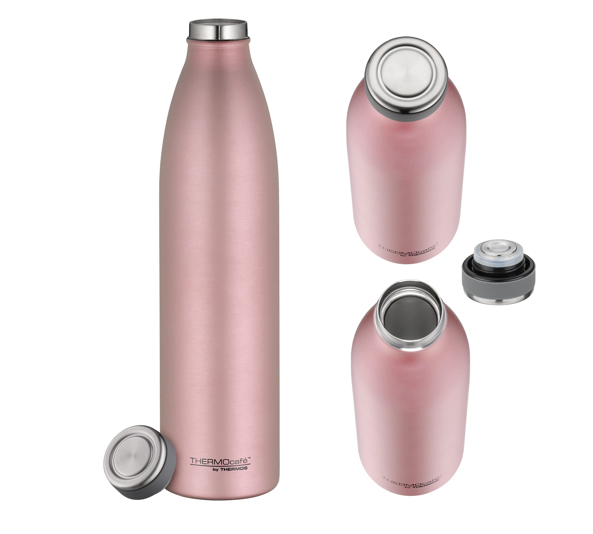 THERMOcafé by THERMOS TC BOTTLE rose gold mat 1,00l, Isolierflasche aus Edelstahl, kohlensäurefest, 12h heiß 24h kalt, Auslaufsicher, für Schule, Unterwegs & Büro