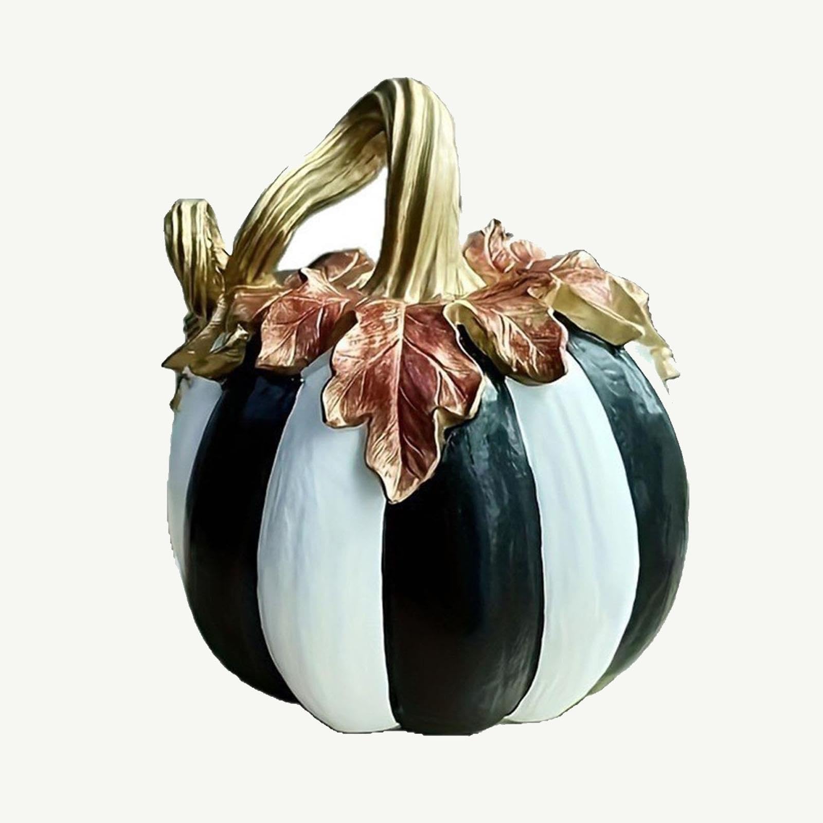 Zucca Artificiale Resina Righe Bianco Nero, Decorazione Halloween Dipinta