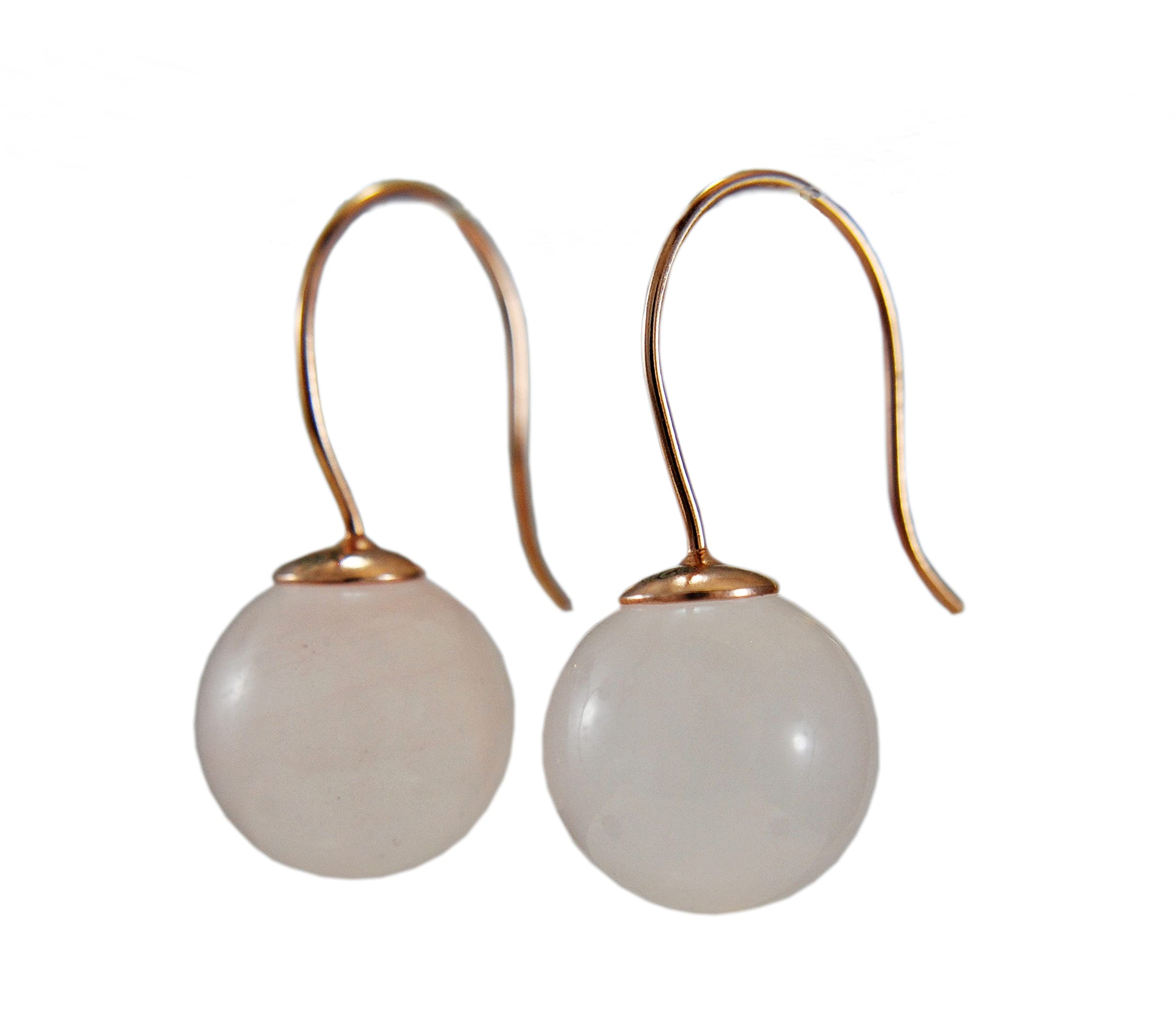 Ohrhänger Damen 925 - Rosévergoldet - Rosenquarz - Naturstein - Kugel - Hängeohrringe - Edelsteinschmuck - Rosévergoldet - Silberschmuck - Geschenk für Frau - Rosa - Tolles Geschenkidee - Minimalistisch (Ohrringe)