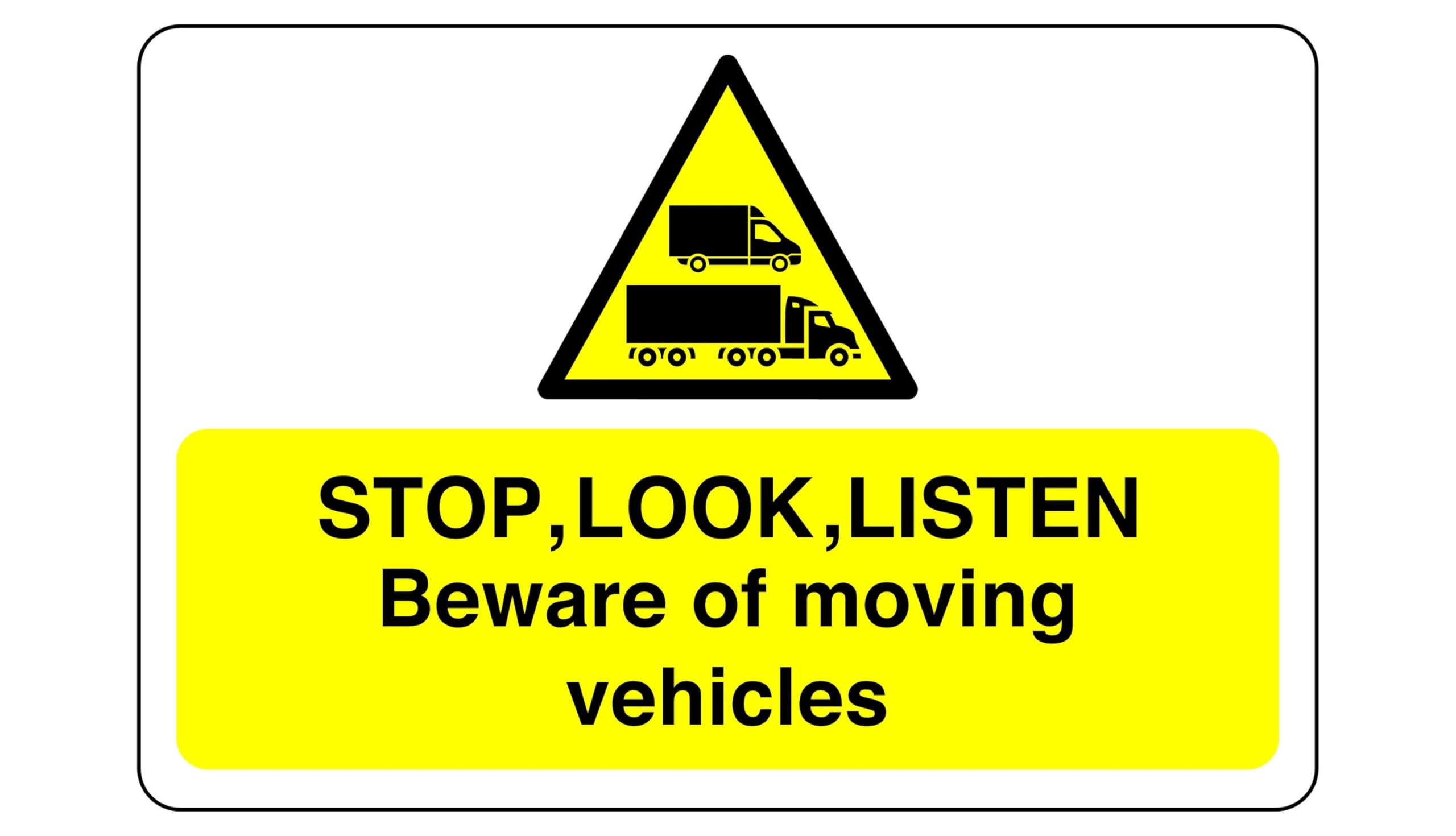 Safety First Display LTD Caution stop,look,listen sign- 3mm Aluminum Dibond for indoor/outdoor usage (600mm x 400mm) 20m Viewing Distance.