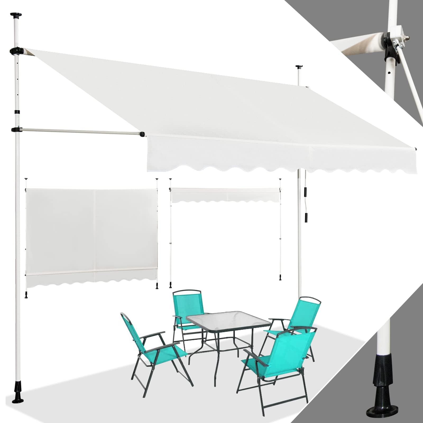 RELAX4LIFE Store Banne Manuel sans Perçage, Auvent Balcon Rétractable avec Manivelle, Tissu Oxford Anti-UV Imperméable, Hauteur Réglable 2-3 M, Store Banne pour Porte Fenêtre (Beige, 300 X 125 cm)