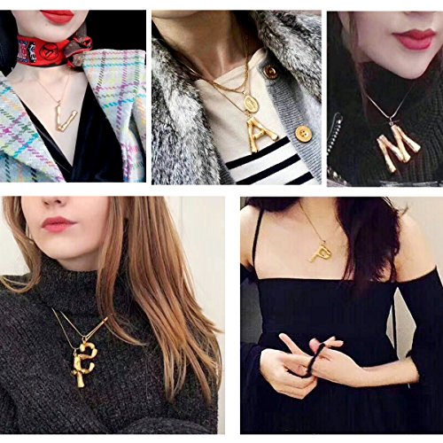 image for FOCALOOK Letter Chain Pendant for Women Bamboo Initial Necklace 18K Go
