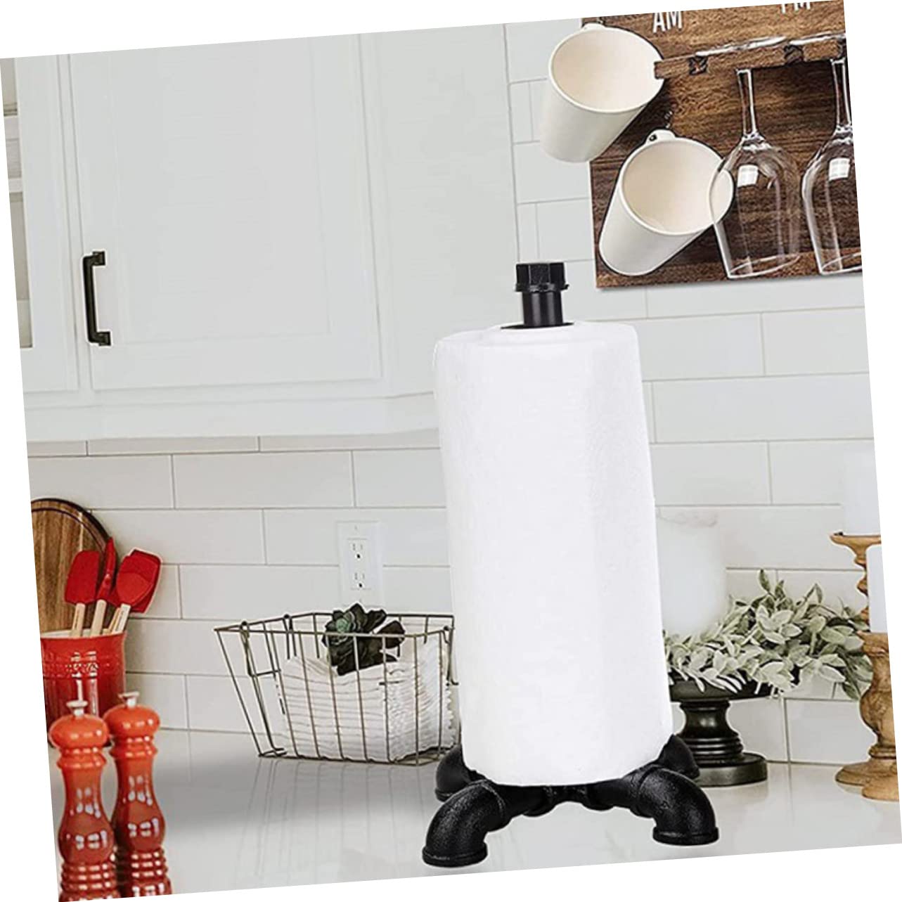 ORFOFE Portarotolo da Cucina Vintage in Ferro Nero, Stile Industriale, Verticale, Resistente All'usura e Agli Urti, per Piano Cucina e Uso Quotidiano