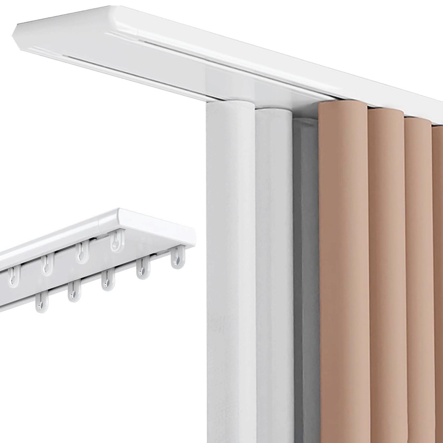 TFEHXYZU Heavy Duty White Double Curtain Track 5m/16.4ft Curtain Track Aluminum Conjoined Double Track Rails Ceiling Mount Sliding Curtains Tracks for Living Room Bedroom Room Divider