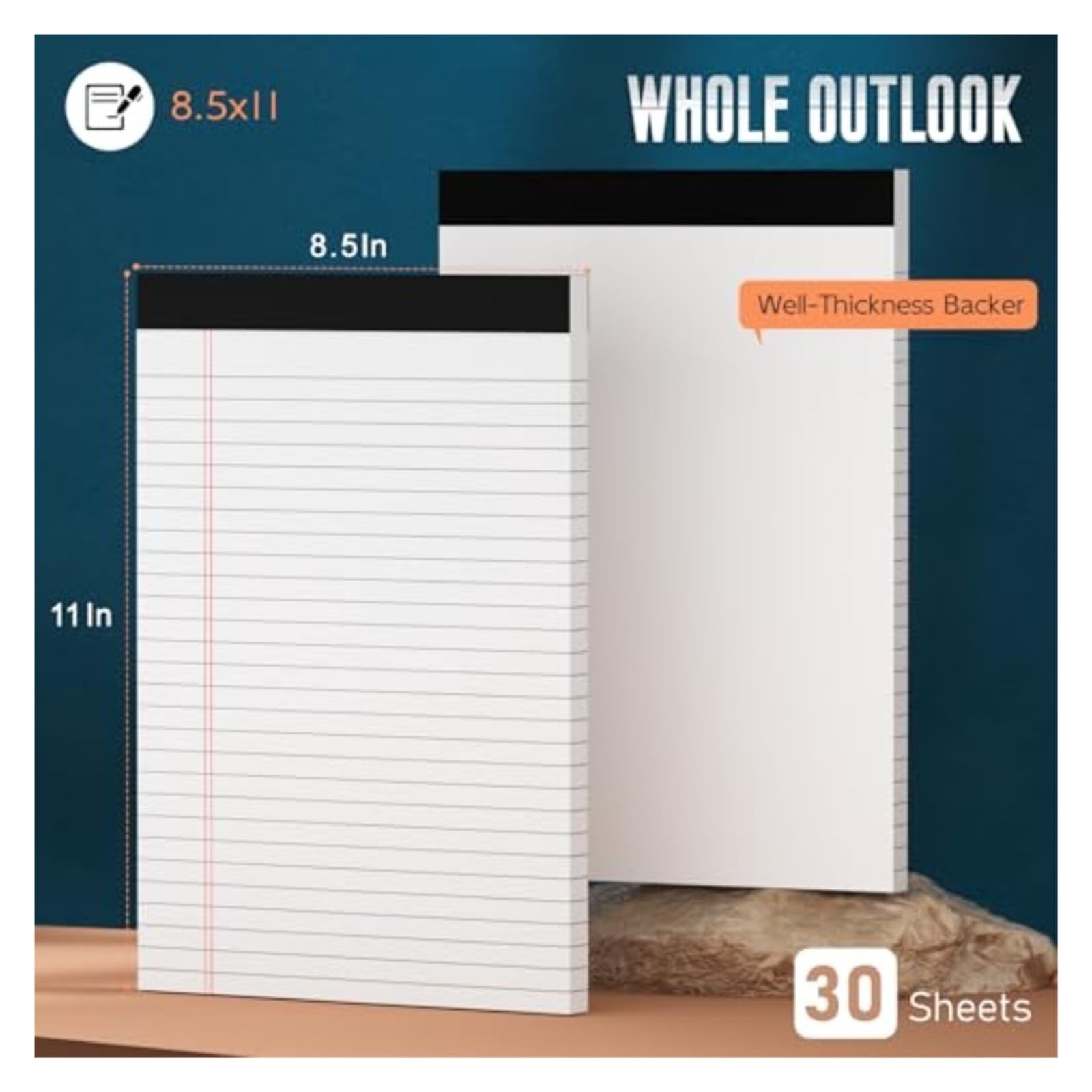 Bloc de notas legales de colores, 4 blocs legales de 8.5 x 11 pulgadas, bloc de notas de rayas anchas, bloc de notas micro perforado, bloc de notas doble para escuela, oficina, hogar (blanco)