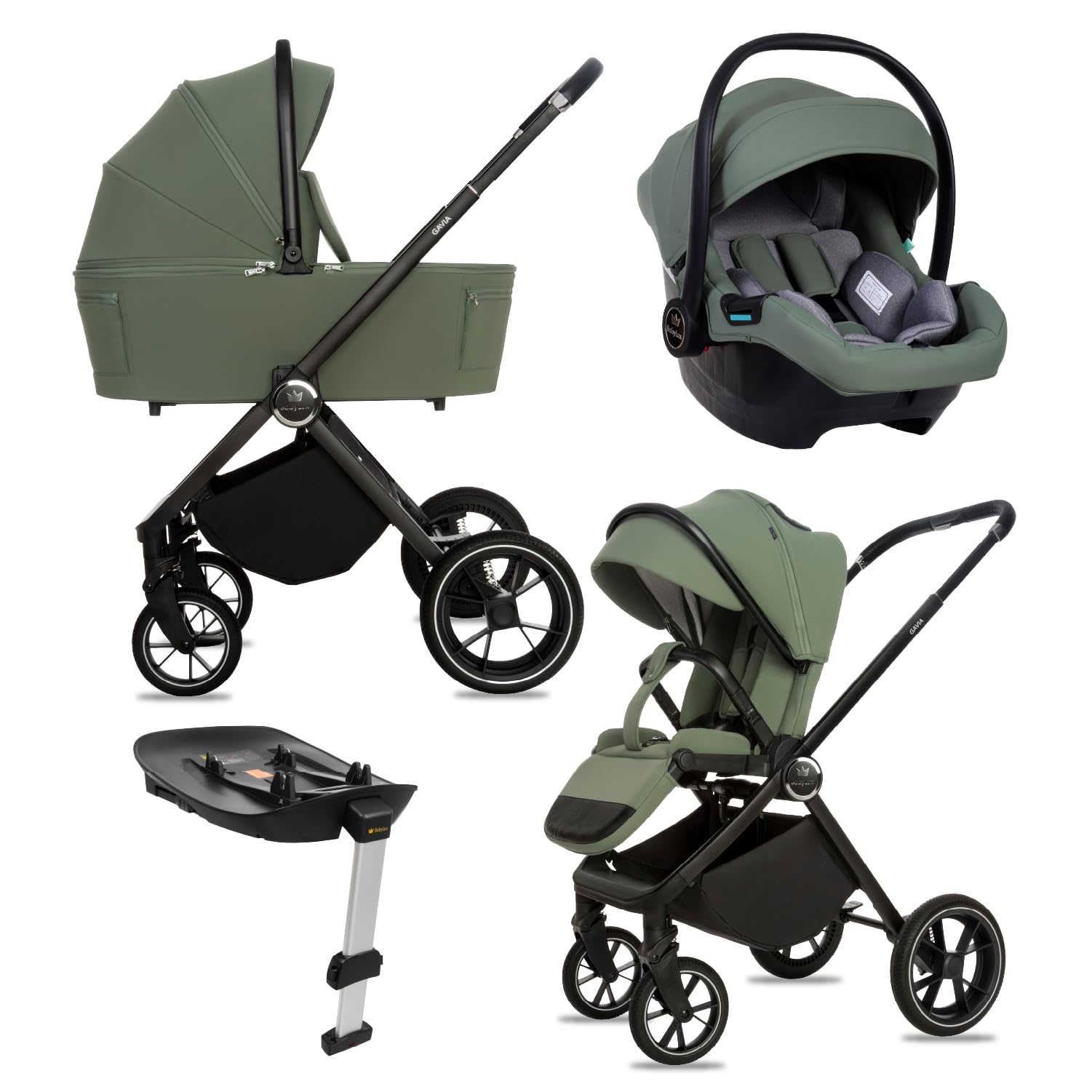 BabyLux® Passeggino 4in1 GAVIA, Set Pieghevole di Passeggino Leggero | Combinati con Navicella, Passeggino da Viaggio, Seggiolino Auto i-Size, Base Auto, 4 posizioni reclinabili, 0-22 kg, UV