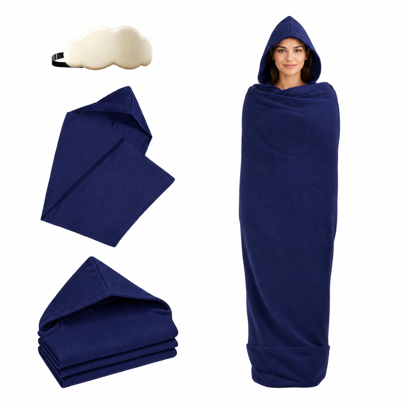 Sleep Pod, Wearable Sleeping Bag Adult 2026, Lightweight Breathable Stretch Fabric Snug in Warmth Wearable Blanket Hoodie Washable Portable for Travel and Home Camping Hoodie (Navy Blue, M)