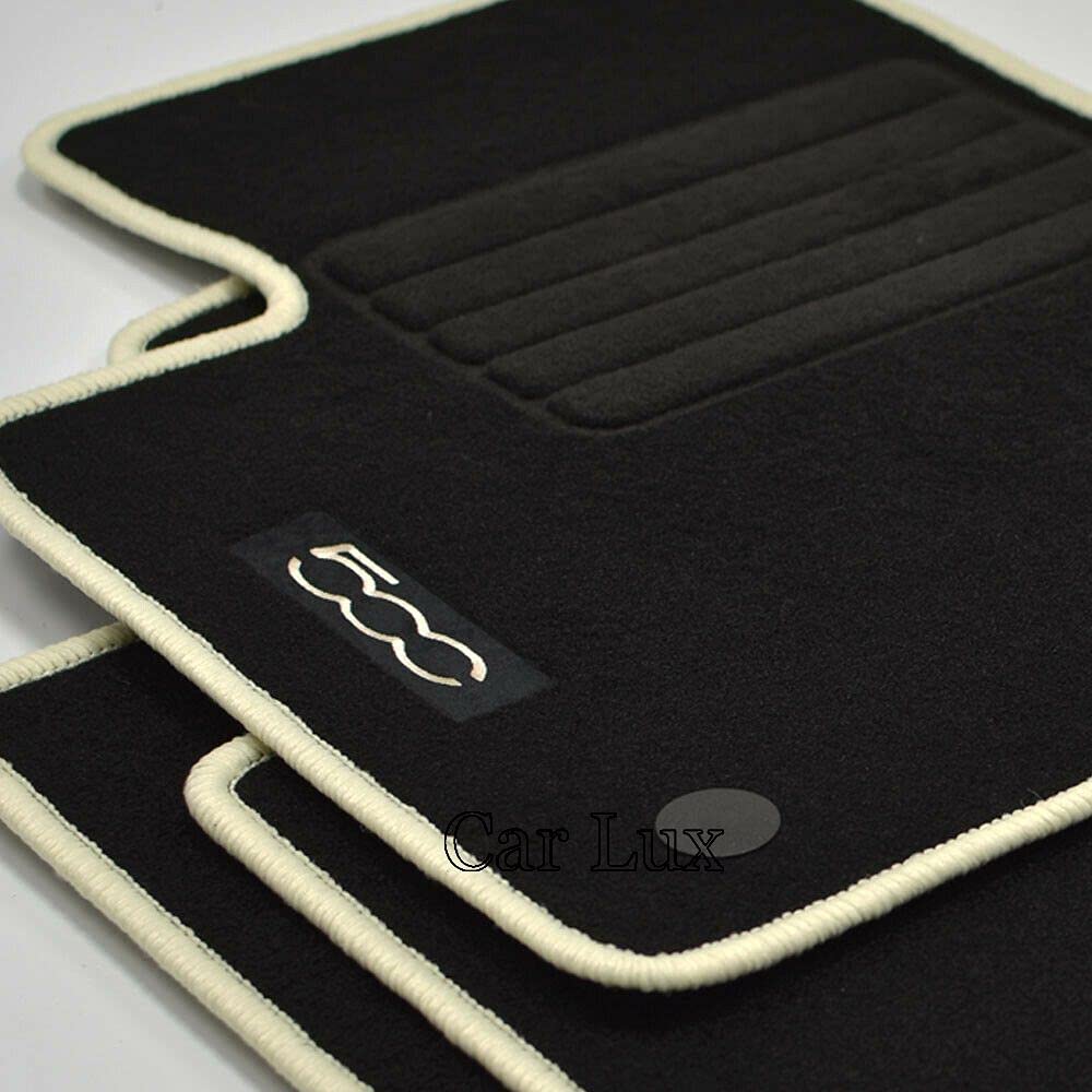 Car Lux AR70662 - Alfombras Coche a Medida Alfombrillas para 500C Cabrio Desde 2013- Edition Velour Ribete Color Beige Crema