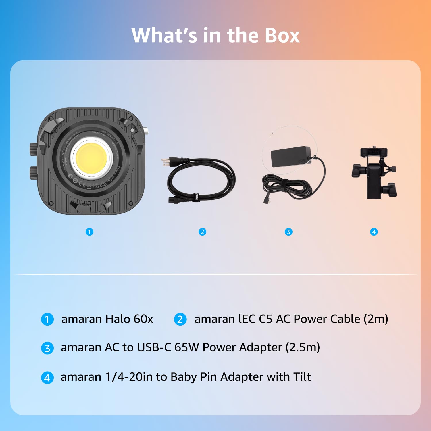 amaran Halo 60x 63W Luce LED COB Bi-Color, 3.270 Lux a 1m, Ultra Compatta, Attacco Bowens, USB-C PD, CRI 96+, TLCI 97+, Controllo DMX e App
