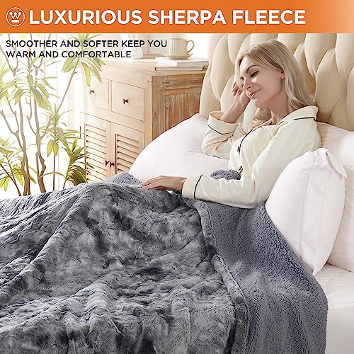 Image of Westinghouse Electric Blanket Queen, Faux Fur Heated Blanket with 10 Heating Levels & 1-12 Hours Auto Off, Soft Cozy Sherpa Heated Blanket Washable Blanket (84 inch x 90 inch Queen Size, Grey)